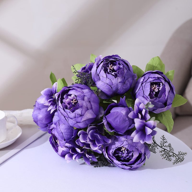 Duovlo Artificial Peony Silk Flowers Fake Flowers Vintage Wedding Home Decoration,Pack of 1 (Medium Purple) - Image 4